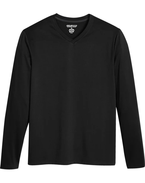 Awearness Kenneth Cole Slim Fit V-Neck Long Sleeve T-Shirt, Black