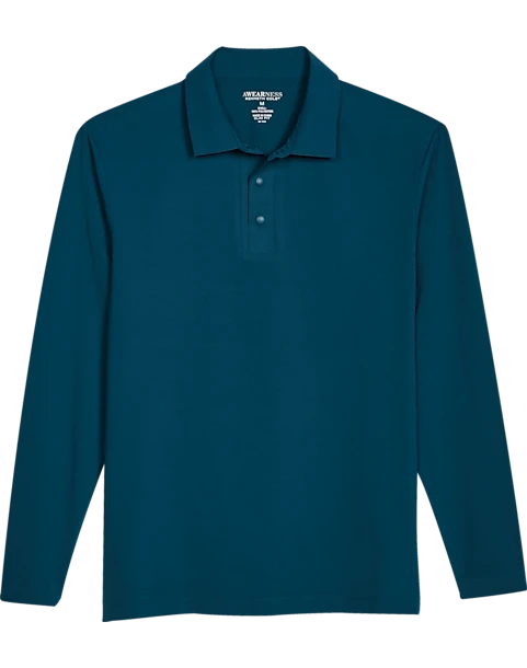 Awearness Kenneth Cole Modern Fit Long Sleeve Polo, Teal