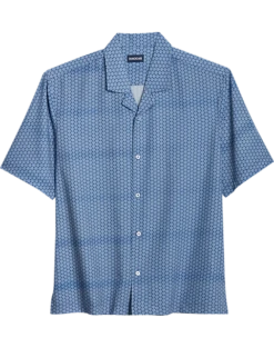 Haggar Modern Fit Short Sleeve Micropoly Camp Shirt, Navy Waves