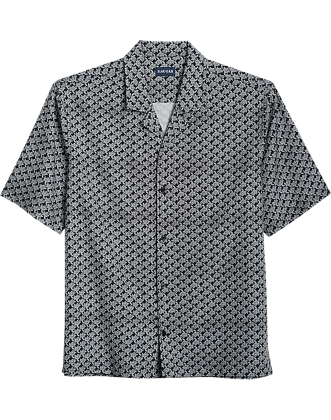 Haggar Modern Fit Short Sleeve Camp Shirt, Black Turtles