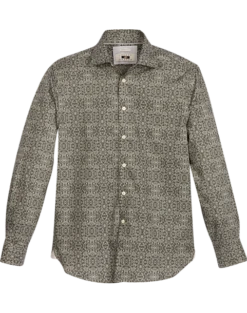 Joseph Abboud Modern Fit Spread Collar Sport Shirt, Olive Brocade