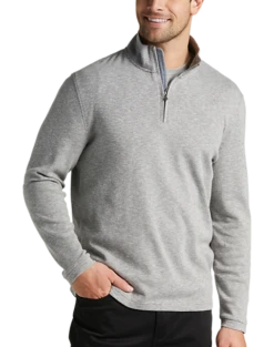 Joseph Abboud Modern Fit Textured Knit 1/4 Zip Sweater, Gray