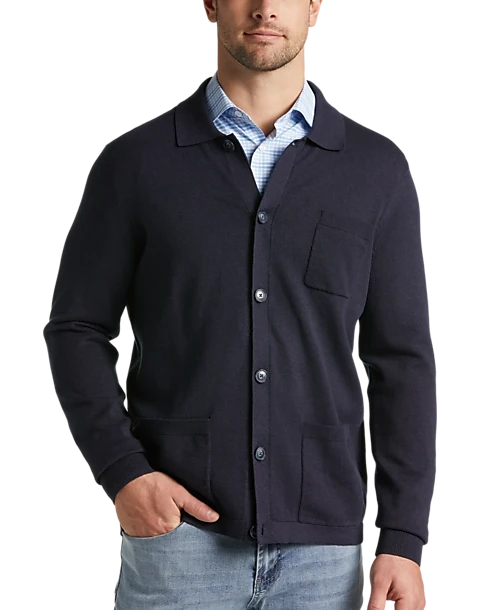 Joseph Abboud Modern Fit Spread Collar Knit Cardigan, Navy