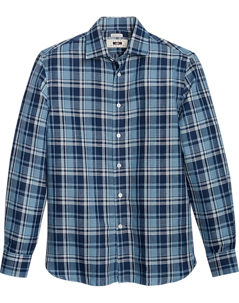 Joseph Abboud Modern Fit Slub Sport Shirt Blue Plaid