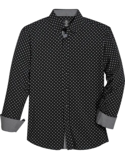 Michael Strahan Four-Way Stretch Modern Fit Sport Shirt, Black & Pink Dot