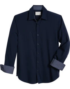 Con.Struct Four-Way Stretch Slim Fit Spread Collar Sport Shirt, Navy