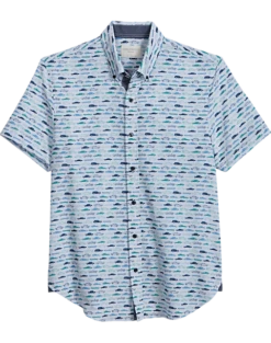 Con.Struct Slim Fit Short Sleeve Sport Shirt, Green & Blue Cars