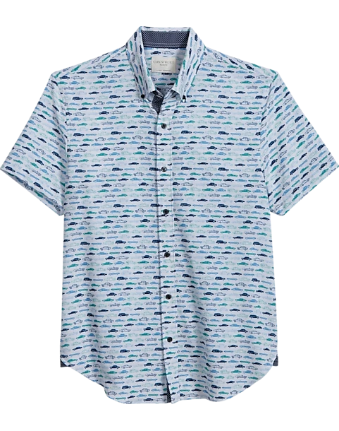 Con.Struct Slim Fit Short Sleeve Sport Shirt, Green & Blue Cars
