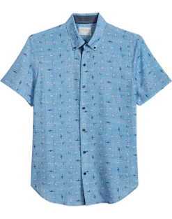 Con.Struct Slim Fit Short Sleeve Sport Shirt, Blue Chambray Sharks