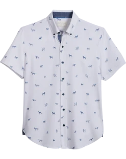Con.Struct Slim Fit Short Sleeve Sport Shirt, White & Navy Dogs