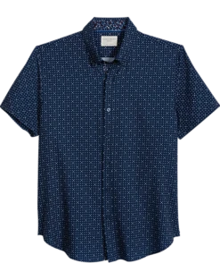 Con.Struct Slim Fit Short Sleeve Sport Shirt, Navy & White Dot