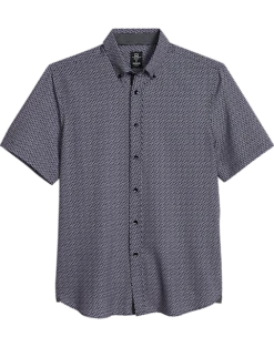 Michael Strahan Four-Way Stretch Modern Fit Short Sleeve Sport Shirt, Black Waves