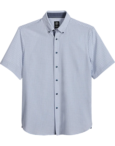 Michael Strahan Modern Fit Short Sleeve Sport Shirt, Square Dot White