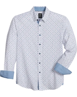 Michael Strahan Modern Fit Sport Shirt, White & Blue Dot