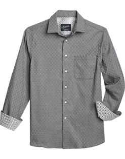 Egara Slim Fit Sport Shirt, Black Woven Grid