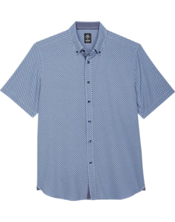 Michael Strahan Modern Fit 4-Way Stretch Short Sleeve Sport Shirt, Blue Cube Pattern