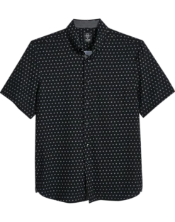 Michael Strahan Modern Fit Four-Way Stretch Short Sleeve Sport Shirt, Black Pinwheel