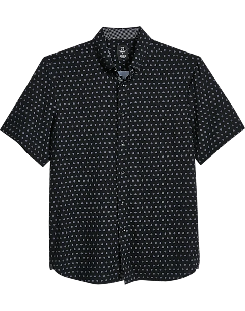 Michael Strahan Modern Fit Four-Way Stretch Short Sleeve Sport Shirt, Black Pinwheel