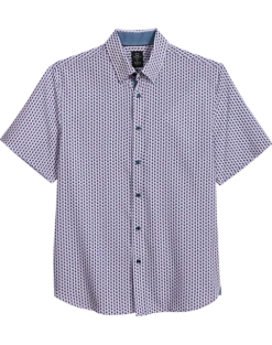 Michael Strahan Modern Fit 4-Way Stretch Short Sleeve Sport Shirt, Pink & Blue Oval