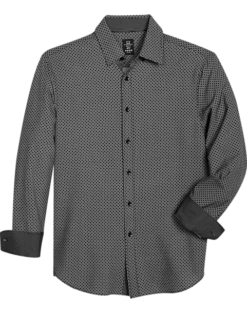 Michael Strahan Modern Fit 4-Way Stretch Sport Shirt Black Geo Starfish