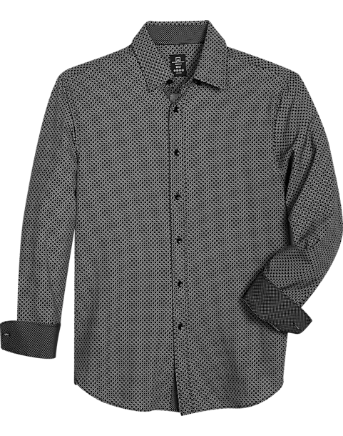 Michael Strahan Modern Fit 4-Way Stretch Sport Shirt Black Geo Starfish