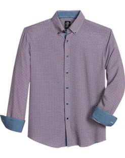 Michael Strahan Modern Fit Button-Down Collar 4-Way Stretch Sport Shirt Pink Grid