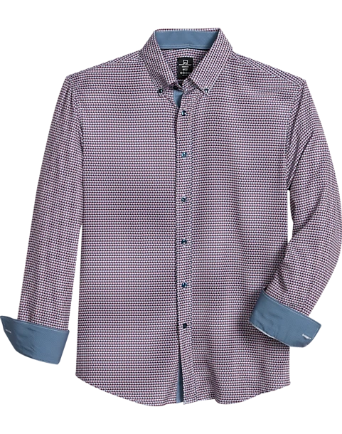 Michael Strahan Modern Fit Button-Down Collar 4-Way Stretch Sport Shirt Pink Grid