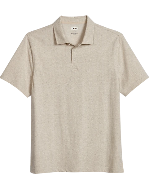 Joseph Abboud Modern Fit Short Sleeve Polo Shirt, Oatmeal Herringbone