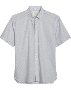 Joseph Abboud Modern Fit Short Sleeve Sport Shirt, White & Burgundy Paisley Dot