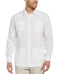 Cubavera Modern Fit Linen Guayabera Shirt, White