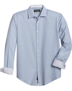 Report Collection Slim Fit Four-Way Stretch Sport Shirt, Navy Woven Motif