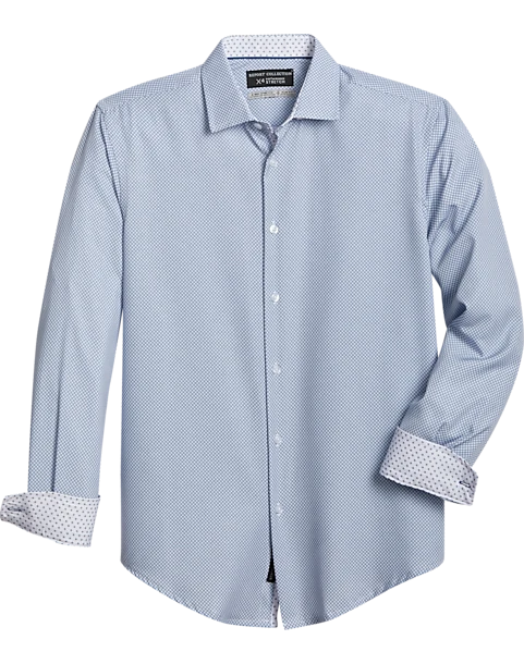 Report Collection Slim Fit Four-Way Stretch Sport Shirt, Navy Woven Motif