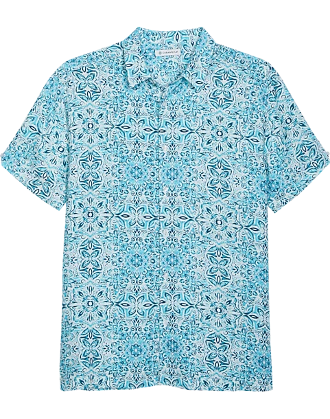 Cubavera Modern Fit Short Sleeve Sport Shirt, Light Blue Cuban Tile