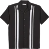Cubavera Modern Fit Camp Collar Shirt, Black Tri-Color Panels
