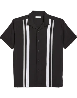 Cubavera Modern Fit Camp Collar Shirt, Black Tri-Color Panels