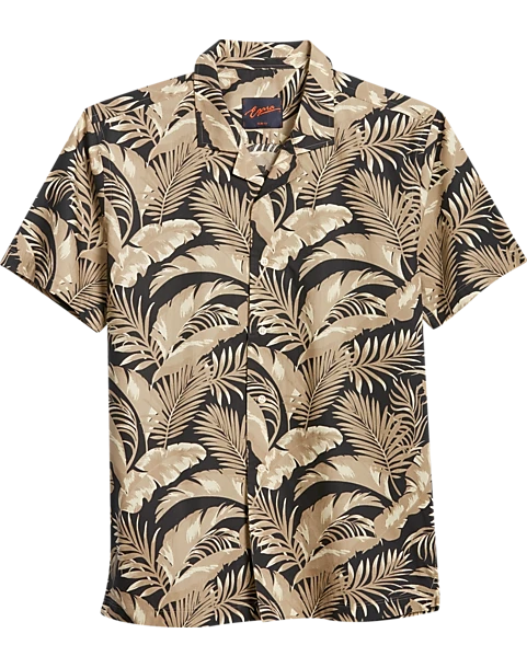 Egara Slim Fit Short Sleeve Sport Shirt, Tan Floral