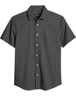 Awearness Kenneth Cole Slim Fit Short Sleeve Sport Shirt, Black Micro Dot