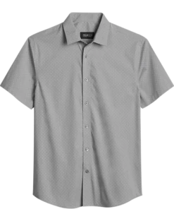 Awearness Kenneth Cole Slim Fit Short Sleeve Sport Shirt, Light Gray Geo