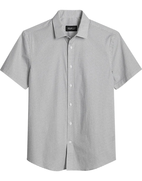 Awearness Kenneth Cole Slim Fit Short Sleeve Sport Shirt, White Micro Dot