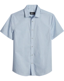 Awearness Kenneth Cole Slim Fit Short Sleeve Sport Shirt, Light Blue Rain