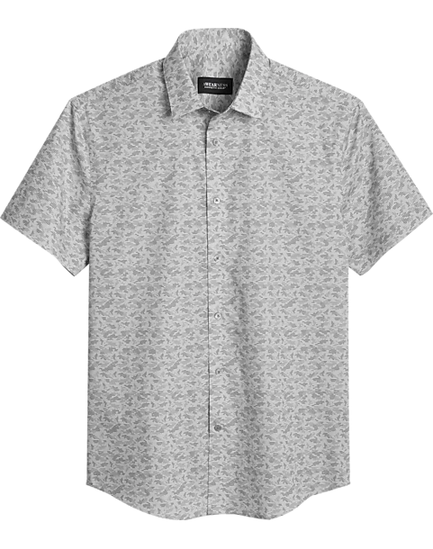 Awearness Kenneth Cole Slim Fit Short Sleeve Sport Shirt, Light Gray Camo