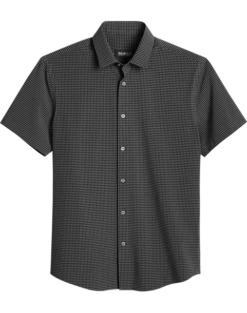 Awearness Kenneth Cole Slim Fit Short Sleeve Sport Shirt, Black Gingham