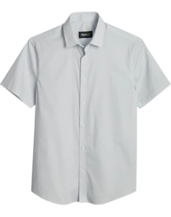 Awearness Kenneth Cole Slim Fit Short Sleeve Sport Shirt, Light Blue Gridlock