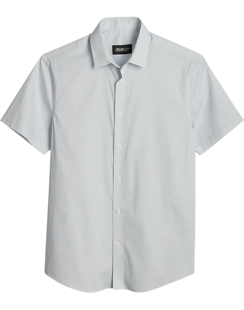 Awearness Kenneth Cole Slim Fit Short Sleeve Sport Shirt, Light Blue Gridlock
