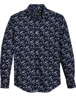 Awearness Kenneth Cole Slim Fit Spread Collar Sport Shirt, Navy Leaf Camouflage