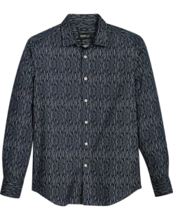 Awearness Kenneth Cole Slim Fit Spread Collar Sport Shirt, Navy Rainfall