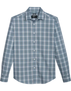 Awearness Kenneth Cole Slim Fit Spread Collar Sport Shirt, Teal Ombre Plaid