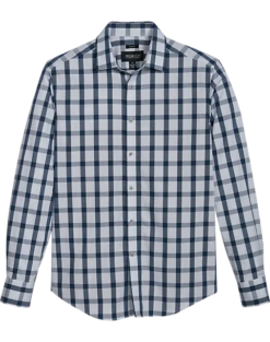 Awearness Kenneth Cole Slim Fit Spread Collar Sport Shirt, Teal Grid