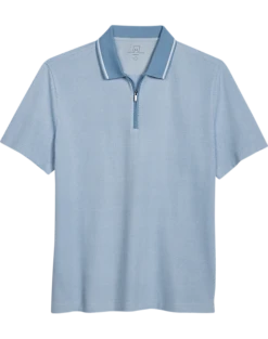 Michael Strahan Modern Fit Zip Polo, Light Blue