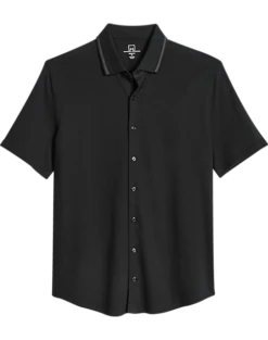 Michael Strahan Modern Fit Popcorn Stitch Short Sport Shirt, Black